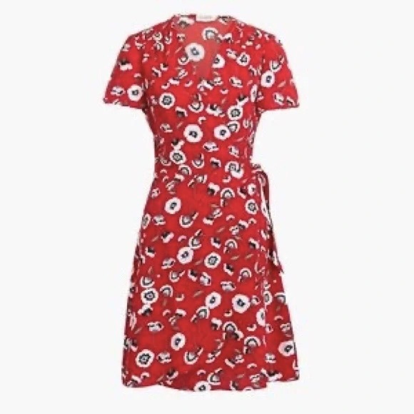 J. Crew Red Poppy Floral Wrap Dress Size: 4 - Picture 2 of 4